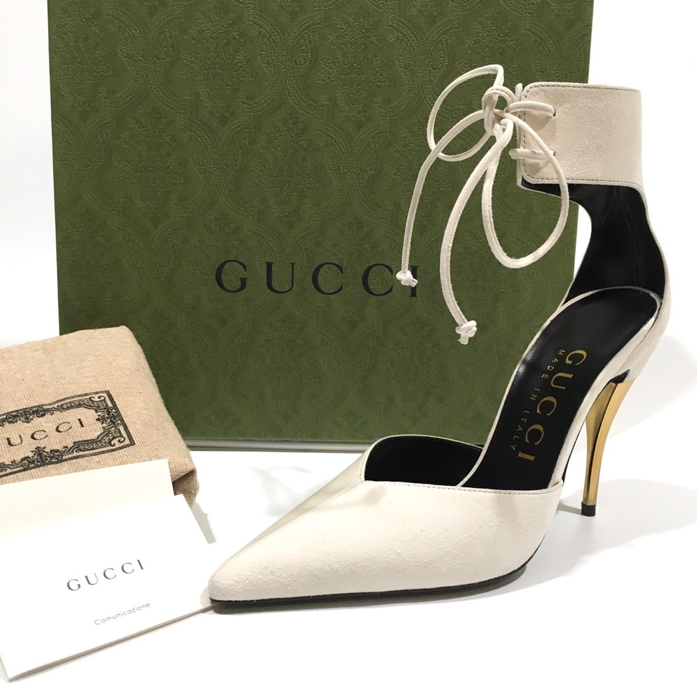 GUCCI PRISCILA ANKLE CUFF PUMPS -LEATHER AND SUEDE -WHITE -US 7.5 -NEW